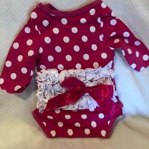 Pink Polka Dot Ruffled Onesie with Bow
